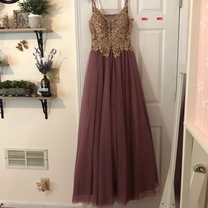 Purple and gold prom dress